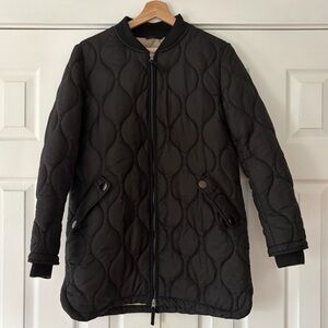 Avec Les Filles Heritage Quilted Longline Black Bomber‎ Jacket Size Small EUC